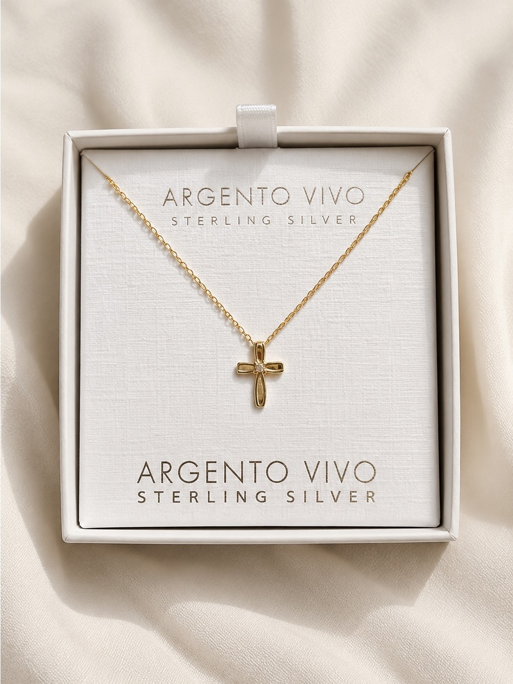 Argento Vivo Cross Necklace Gold Plated Sterling Silver | New